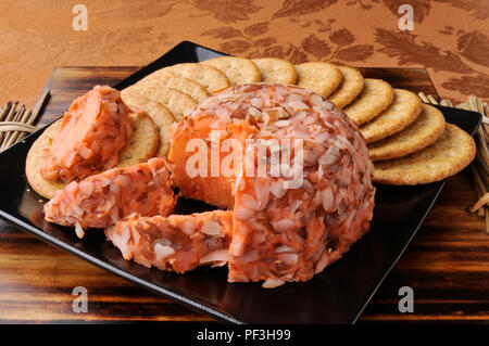A plate of cheese and crackers Stock Photo