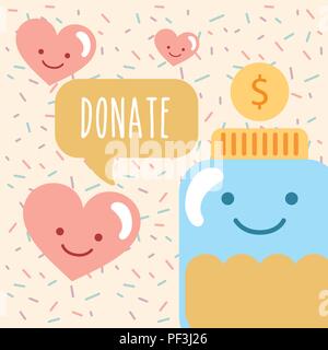 jar glass kawaii coin love hearts donate Stock Vector