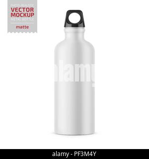 Download White Matte Metal Water Bottle With Black Bung 500 Ml Photo Realistic Packaging Mockup Template Front View Vector 3d Illustration Stock Vector Image Art Alamy