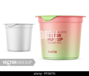 White yogurt pot template with sample design. Stock Vector