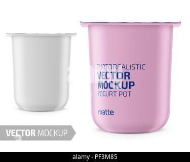 White yogurt pot template with sample design. Stock Vector