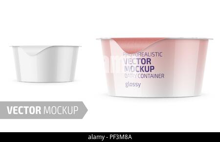 White yogurt pot template with sample design. Stock Vector