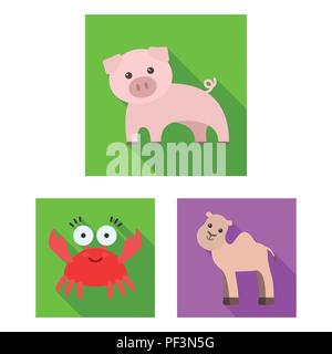 An unrealistic flat animal icons in set collection for design. Toy animals vector symbol stock  illustration. Stock Vector