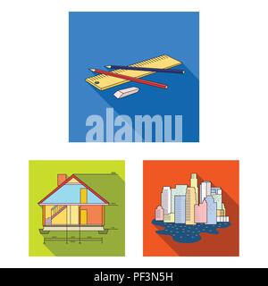 Architecture and construction flat icons in set collection for design. Architect and equipment vector symbol stock  illustration. Stock Vector