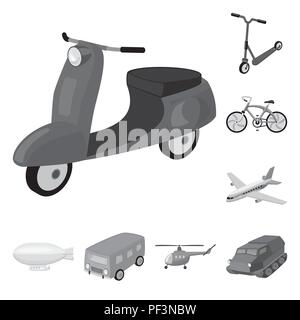Different types of transport monochrome icons in set collection for design. Car and ship vector symbol stock  illustration. Stock Vector