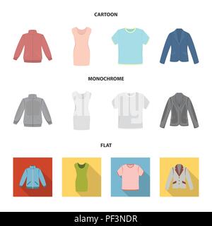 A mans jacket, a tunic, a T-shirt, a business suit. Clothes set collection icons in cartoon,flat,monochrome style vector symbol stock illustration . Stock Vector