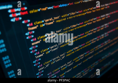 Desktop source code and technology background, Developer or programer with coding and programming, Wallpaper by Computer language and source code, Com Stock Photo