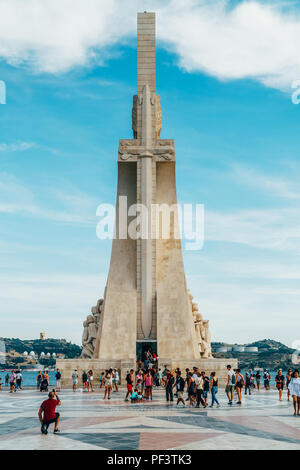 LISBON, PORTUGAL - AUGUST 23, 2017: Monument To The Discoveries (Padrao dos Descobrimentos) Celebrates The Portuguese Age Of Discovery And Is Located  Stock Photo