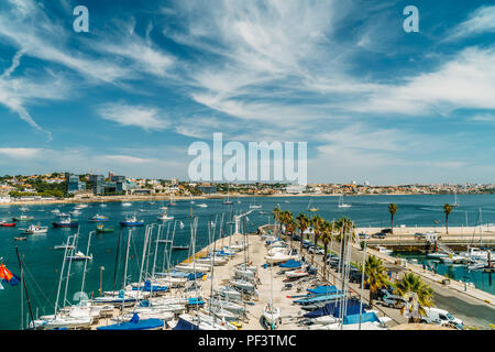 CASCAIS, PORTUGAL - AUGUST 25, 2017: Luxury Yachts And Boats In Cascais Port At Atlantic Ocean Stock Photo