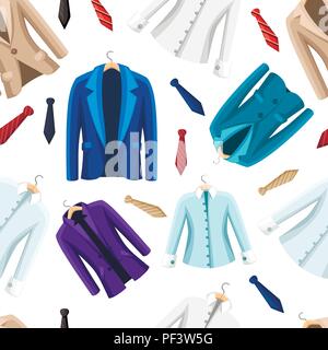 Seamless pattern. Formal colored suits for men. Colorful jacket and shirt. Flat vector illustration on white background. Stock Vector