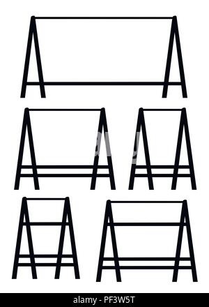 Black silhouette. Wooden hanger rack set. Wooden object for shop or or for the hall. Wood and metal. Flat vector illustration isolated on white backgr Stock Vector