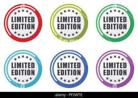 Limited edition editable flat vector icons collection, round circle web buttons, set of colorful computer and smartphone application signs easy to edi Stock Vector