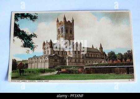 Early colour postcard of Buckfast Abbey Church, North East, Buckfastleigh, Devon, UK Stock Photo