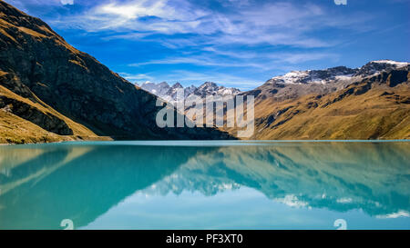 Reflections in the Lac de Moiry (Valais, Switzerland) Stock Photo