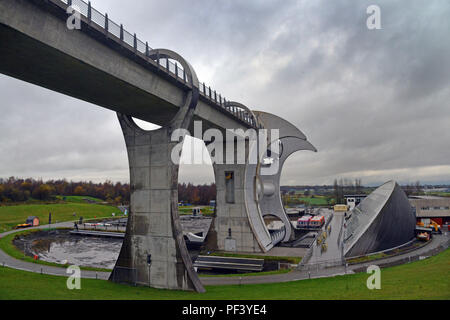 The Falkirk Wheel, a rotating boat lift  linking the Forth and Clyde Canal to the Union Canalillenium Link Project Stock Photo