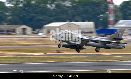 Hawker Hunter taking off at the Royal International Air Tattoo departures day, Fairford UK 16th July 2018. Stock Photo