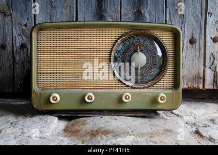Old radio vintage, with a wood background Stock Photo