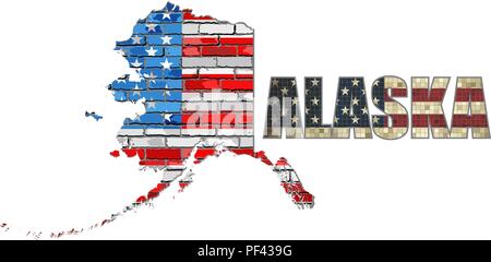 USA state of Alaska on a brick wall - Illustration, The flag of the state of Alaska on brick textured background,  Alaska Flag painted on brick wall Stock Vector