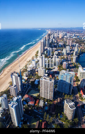 Aerial view of hotels and beach in Surfers Paradise, Queensland, Australia Stock Photo