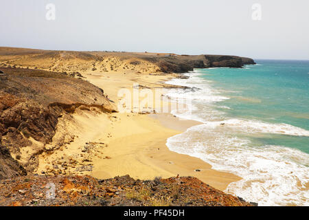 Amazing view of Lanzarote beaches and sand dunes in Playas de Papagayo, Costa del Rubicon, Canary Islands Stock Photo