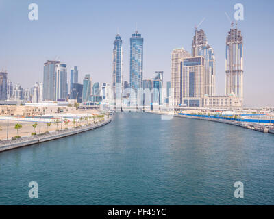 Panorama of the city of Dubai from the bridge of the river channel Dubai Creek Stock Photo
