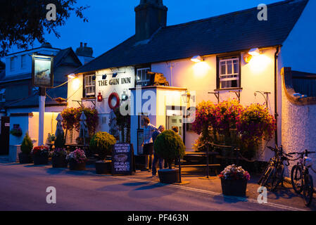 The Gun Inn, a pub in Keyhaven at night time, Milford on Sea, Hampshire, England Stock Photo