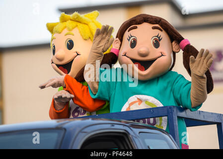 Southend SummerCare Carnival Procession. Southend on Sea, Essex, UK. 360 Play float in the carnival parade. Children costumes Stock Photo