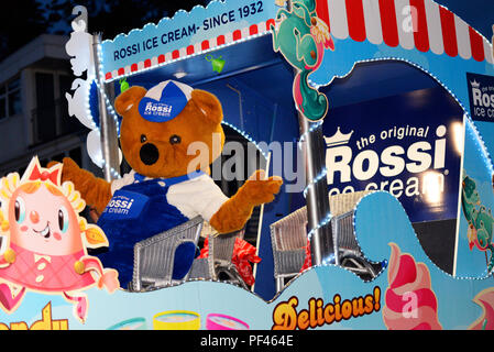 Southend SummerCare Carnival Procession. Southend on Sea, Essex, UK. Rossi ice cream bear in the carnival parade. Float Stock Photo
