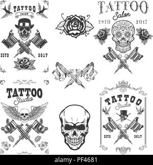 Tattoo SketchBook. Set of Labels and Elements. Vector Set