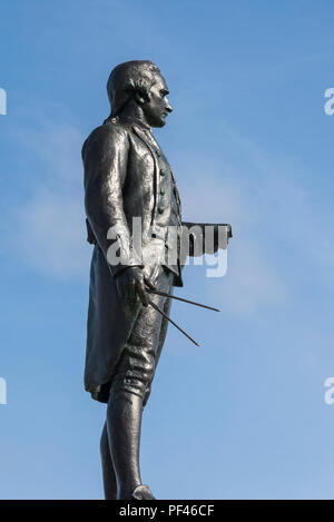 Statue of Captain James Cook at West Cliff in the historic seaside town of Whitby, North Yorkshire, England. Stock Photo