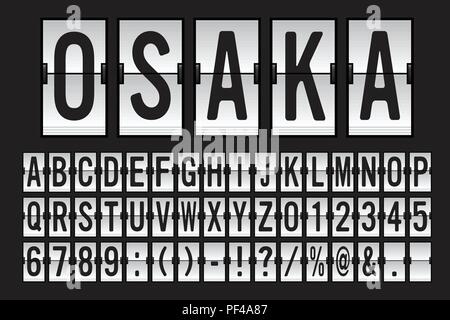 Airport Mechanical Flip Board Panel Font - Black Font on White Background Vector Illustration Stock Vector