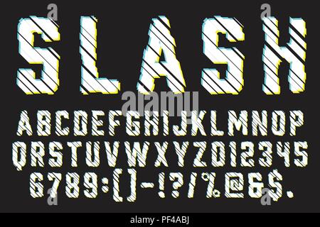 Trendy Distorted Glitch Font Typeface Letters, Numbers and Symbols Vector Illustration Stock Vector