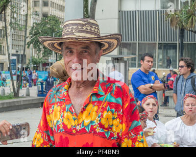 Bogota, Colombia - September 09, 2017: Portrait of man frorm Colombian folk dance group in traditional clothing Stock Photo