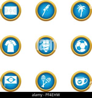 Brazilian day icons set, flat style Stock Vector