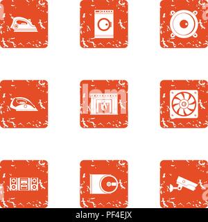 Kitchenette icons set, grunge style Stock Vector