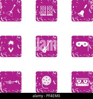 Music listening icons set, grunge style Stock Vector
