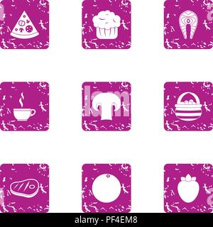 Meat patty icons set, grunge style Stock Vector