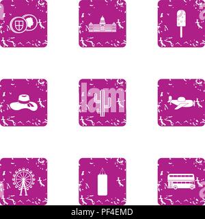 Traverse icons set, grunge style Stock Vector
