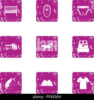 Home day icons set, grunge style Stock Vector