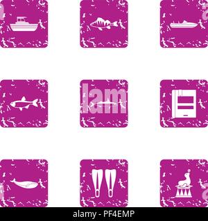 Pool sport icons set, grunge style Stock Vector