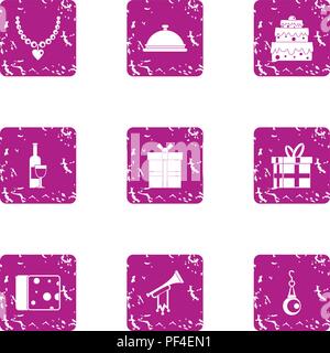 Puff pie icons set, grunge style Stock Vector