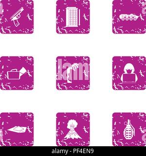 Urban attack icons set, grunge style Stock Vector