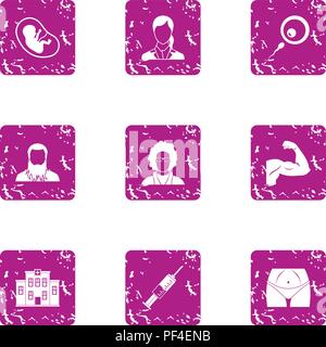Exercise icons set, grunge style Stock Vector