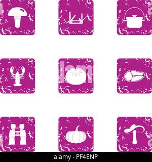 Mushroom forest icons set, grunge style Stock Vector