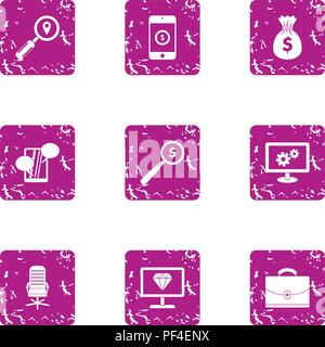 Precious money icons set, grunge style Stock Vector