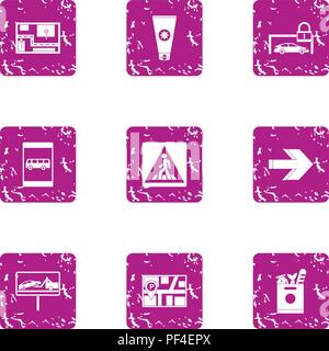 Way guide icons set, grunge style Stock Vector