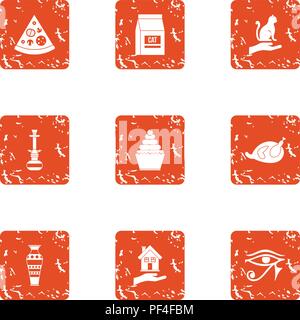 Domestic cat icons set, grunge style Stock Vector