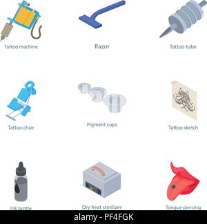 Tattoo way icons set, isometric style Stock Vector