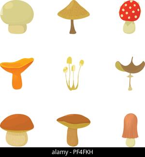 Variety of mushroom icons set, cartoon style Stock Vector