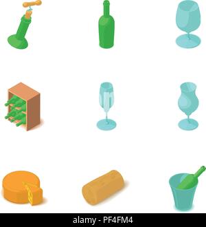Wine glass icons set, isometric style Stock Vector